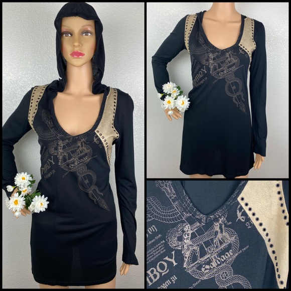 Salvage Dresses & Skirts - Salvage Sexy Hoodie Leather Mini Rockstar Dress